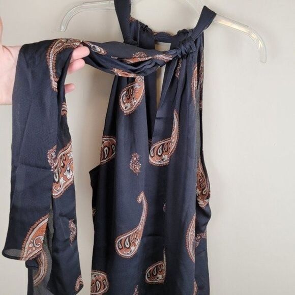 Ryegrass Black Sleeveless Blouse Paisley Print Back Scarf Tie Neck Size 2X NWT - Picture 6 of 11